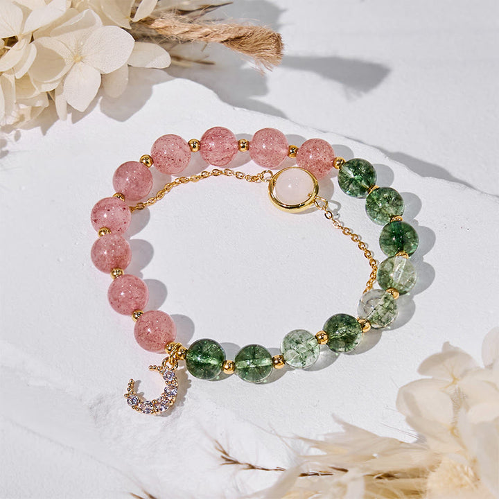 Bracciale Olivenorma con perle di quarzo fantasma verde e quarzo fragola
