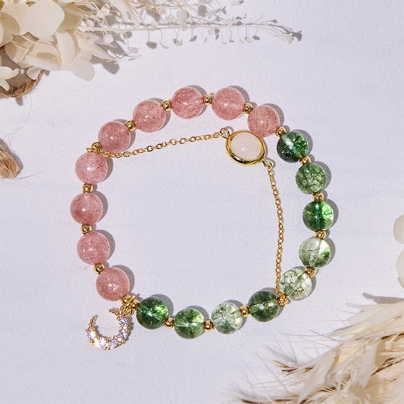 Bracciale Olivenorma con perle di quarzo fantasma verde e quarzo fragola