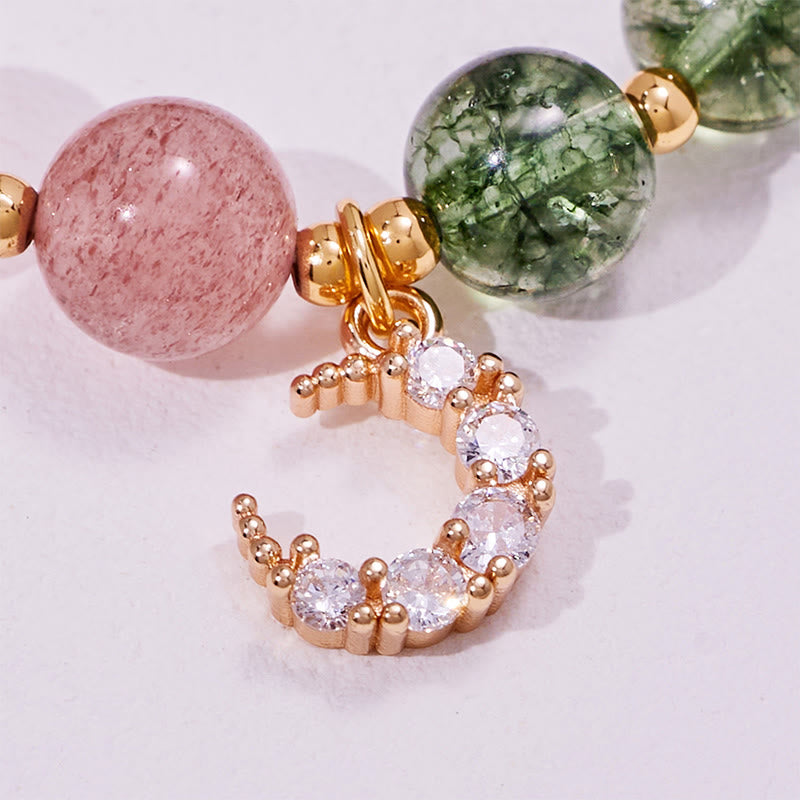 Bracciale Olivenorma con perle di quarzo fantasma verde e quarzo fragola