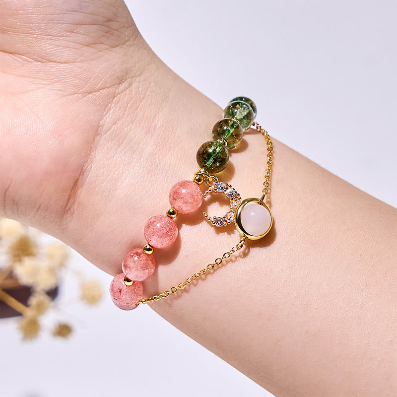 Bracciale Olivenorma con perle di quarzo fantasma verde e quarzo fragola