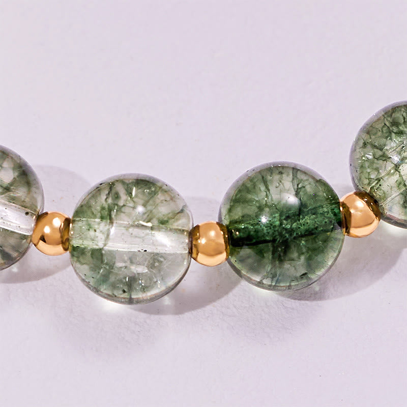 Bracciale Olivenorma con perle di quarzo fantasma verde e quarzo fragola