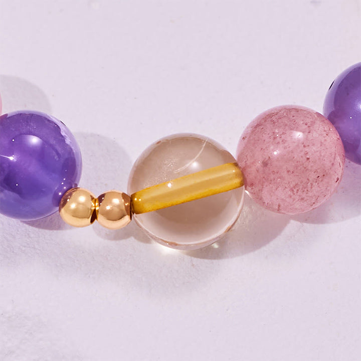 Bracciale Olivenorma con perle di quarzo fragola, ametista e citrino