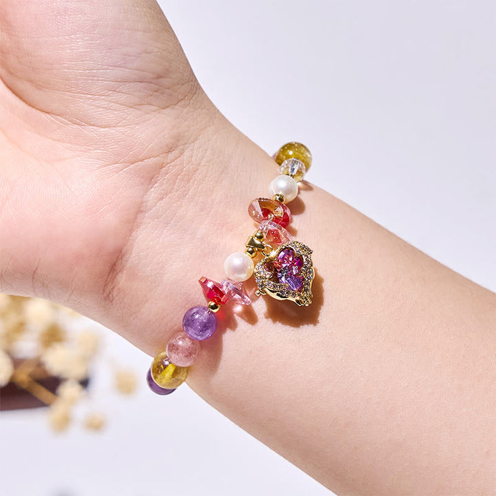 Bracciale Olivenorma con perle di quarzo fragola, ametista e citrino
