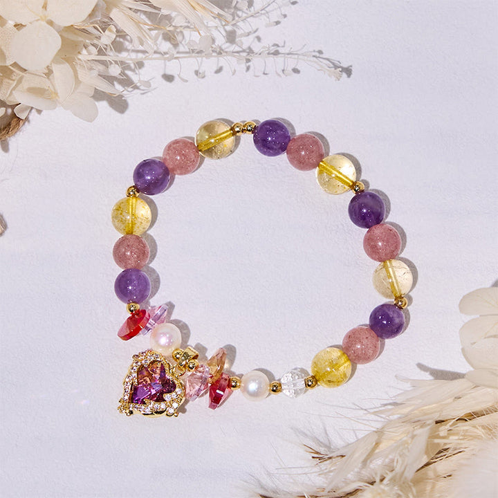 Bracciale Olivenorma con perle di quarzo fragola, ametista e citrino