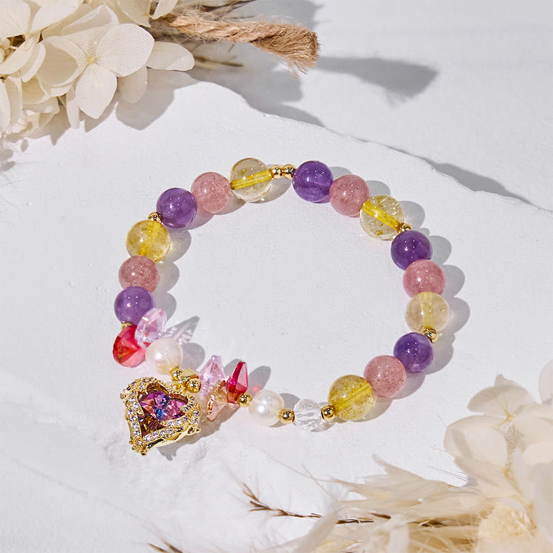 Bracciale Olivenorma con perle di quarzo fragola, ametista e citrino