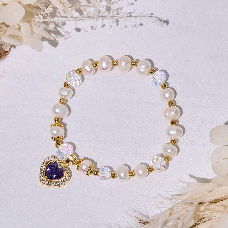 Bracciale Olivenorma con ciondolo a forma di cuore in ametista e perle d'acqua dolce