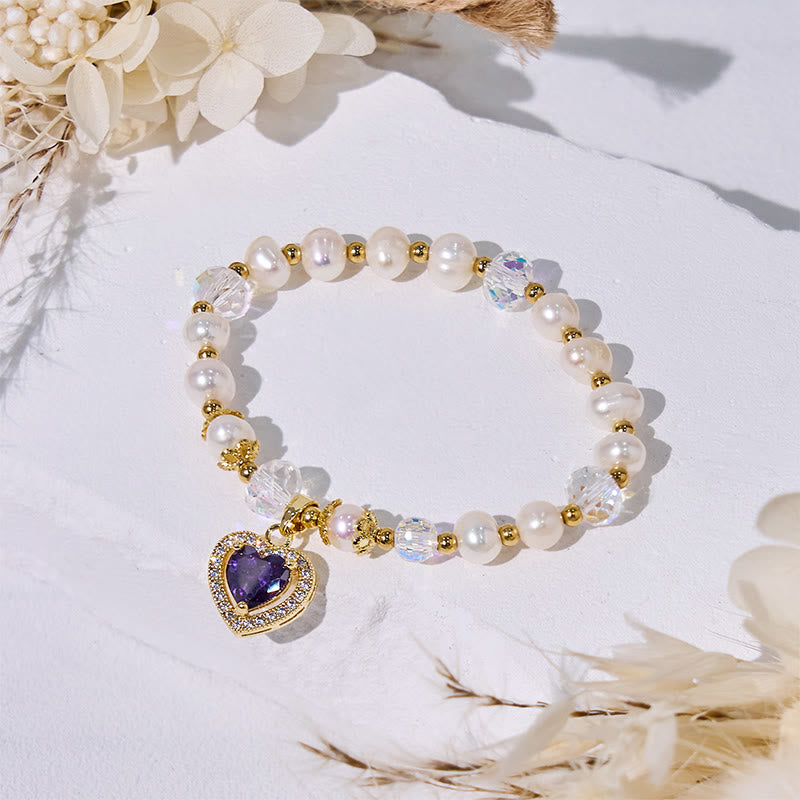 Bracciale Olivenorma con ciondolo a forma di cuore in ametista e perle d'acqua dolce