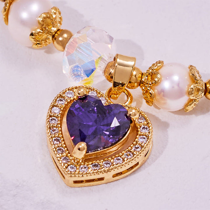 Bracciale Olivenorma con ciondolo a forma di cuore in ametista e perle d'acqua dolce