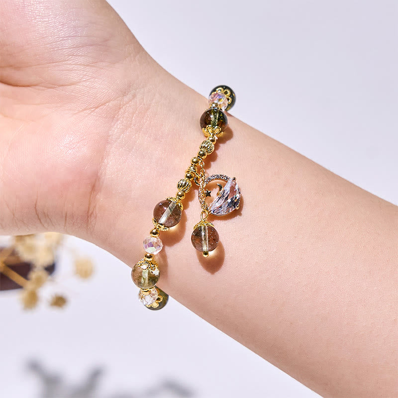 Bracciale in perle di vetro trasparente di quarzo fantasma verde Olivenorma