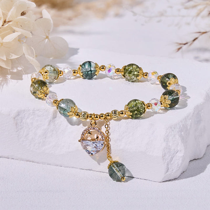 Bracciale in perle di vetro trasparente di quarzo fantasma verde Olivenorma