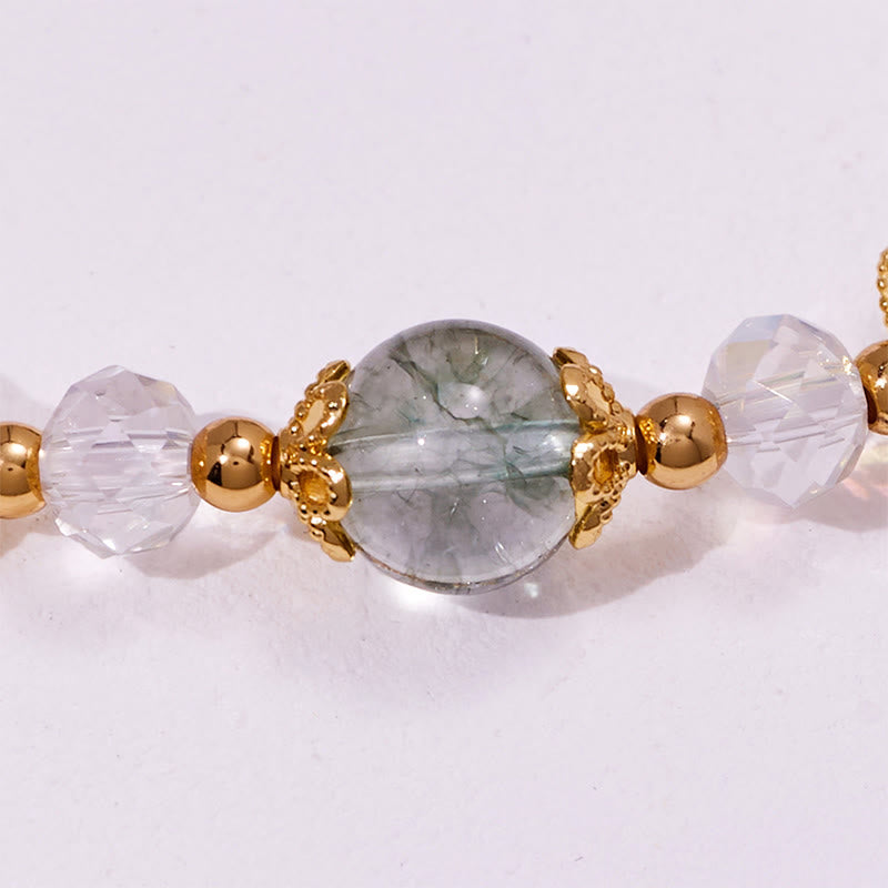 Bracciale in perle di vetro trasparente di quarzo fantasma verde Olivenorma