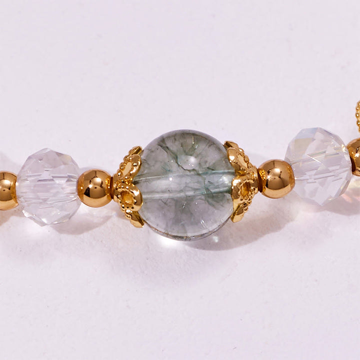 Bracciale in perle di vetro trasparente di quarzo fantasma verde Olivenorma