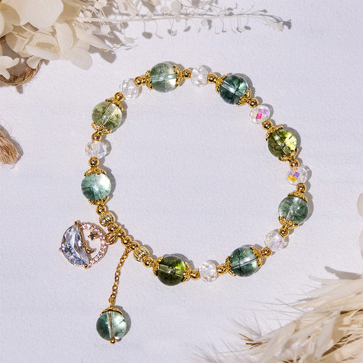 Bracciale in perle di vetro trasparente di quarzo fantasma verde Olivenorma