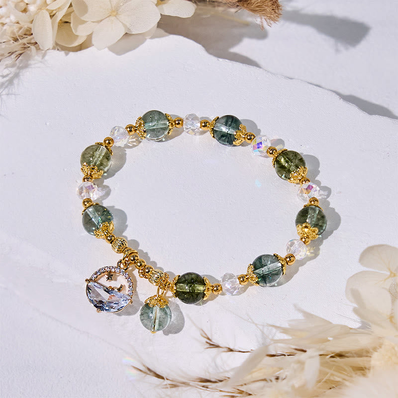 Bracciale in perle di vetro trasparente di quarzo fantasma verde Olivenorma