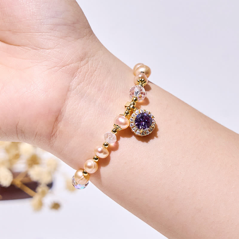 Bracciale con ciondolo in ametista e perle d'acqua dolce Olivenorma