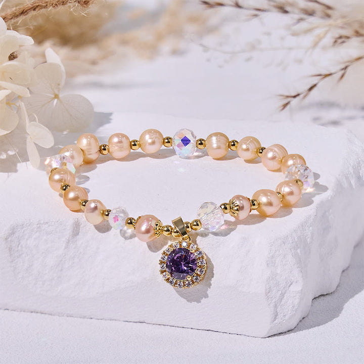 Bracciale con ciondolo in ametista e perle d'acqua dolce Olivenorma