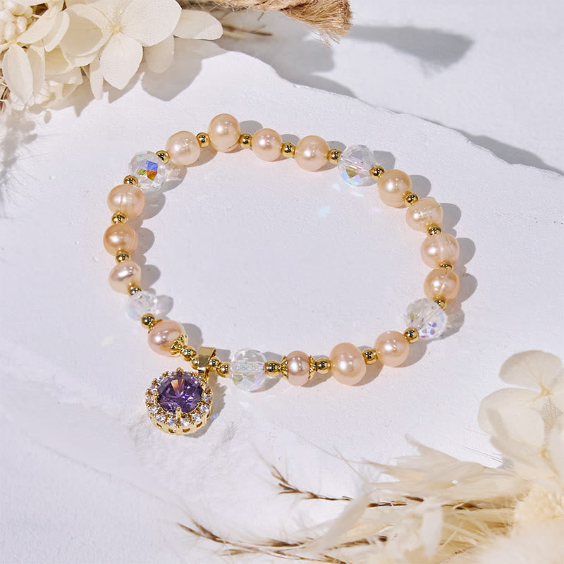 Bracciale con ciondolo in ametista e perle d'acqua dolce Olivenorma