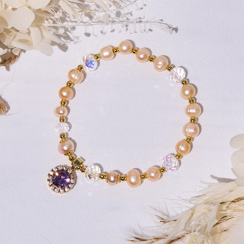 Bracciale con ciondolo in ametista e perle d'acqua dolce Olivenorma