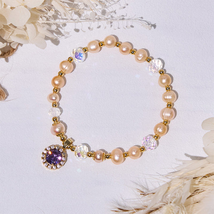 Bracciale con ciondolo in ametista e perle d'acqua dolce Olivenorma