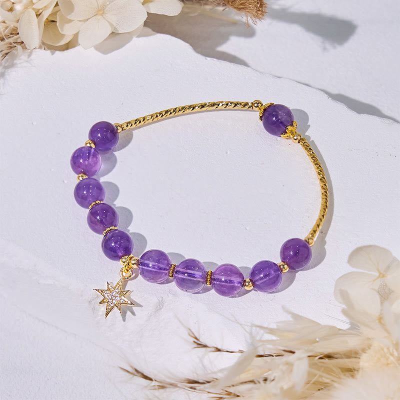 Bracciale con ciondolo a stella a otto punte in perline di ametista Olivenorma