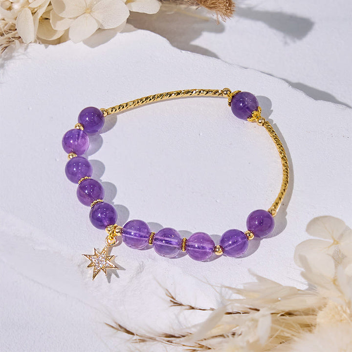 Bracciale con ciondolo a stella a otto punte in perline di ametista Olivenorma