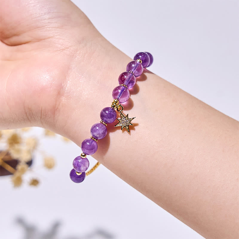 Bracciale con ciondolo a stella a otto punte in perline di ametista Olivenorma