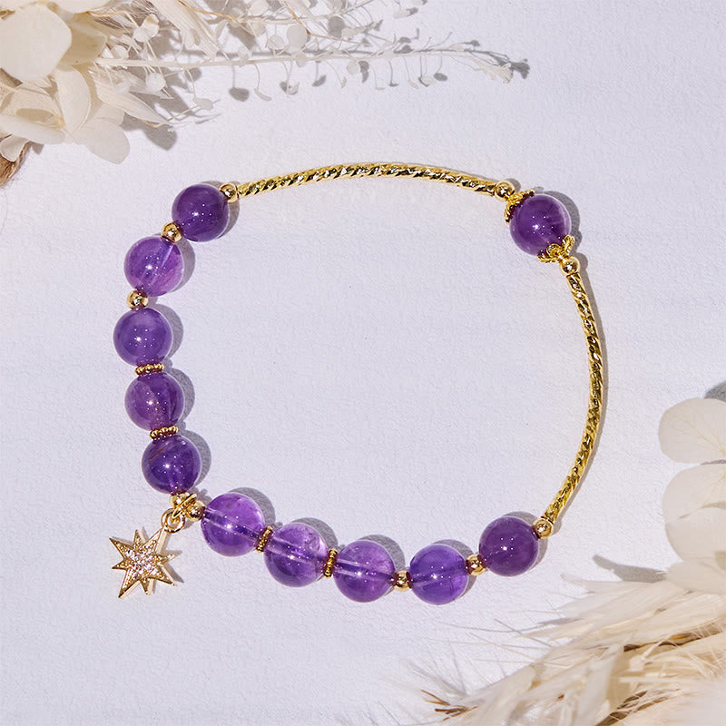 Bracciale con ciondolo a stella a otto punte in perline di ametista Olivenorma