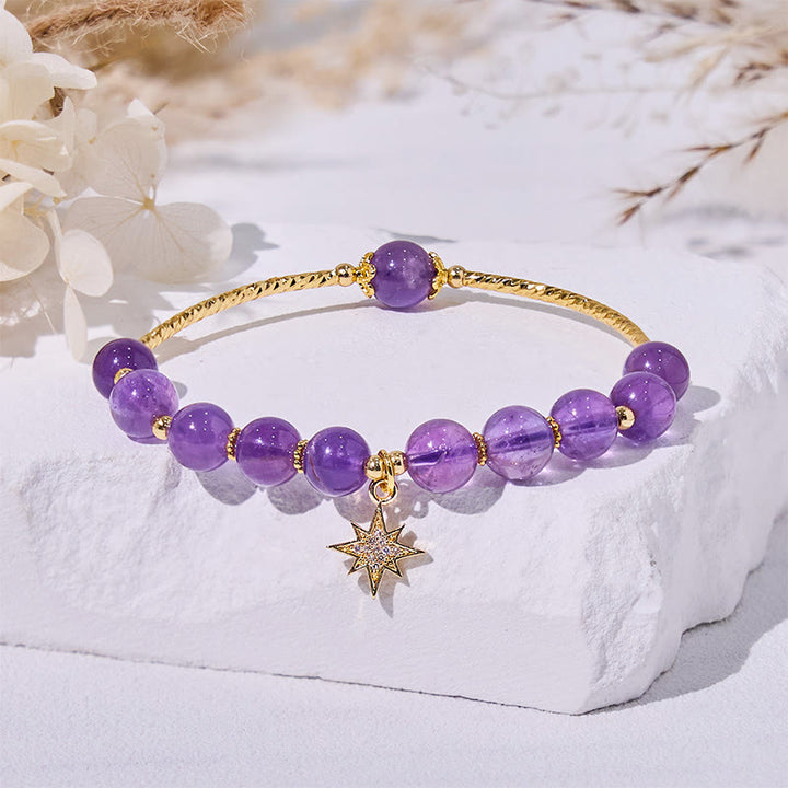 Bracciale con ciondolo a stella a otto punte in perline di ametista Olivenorma