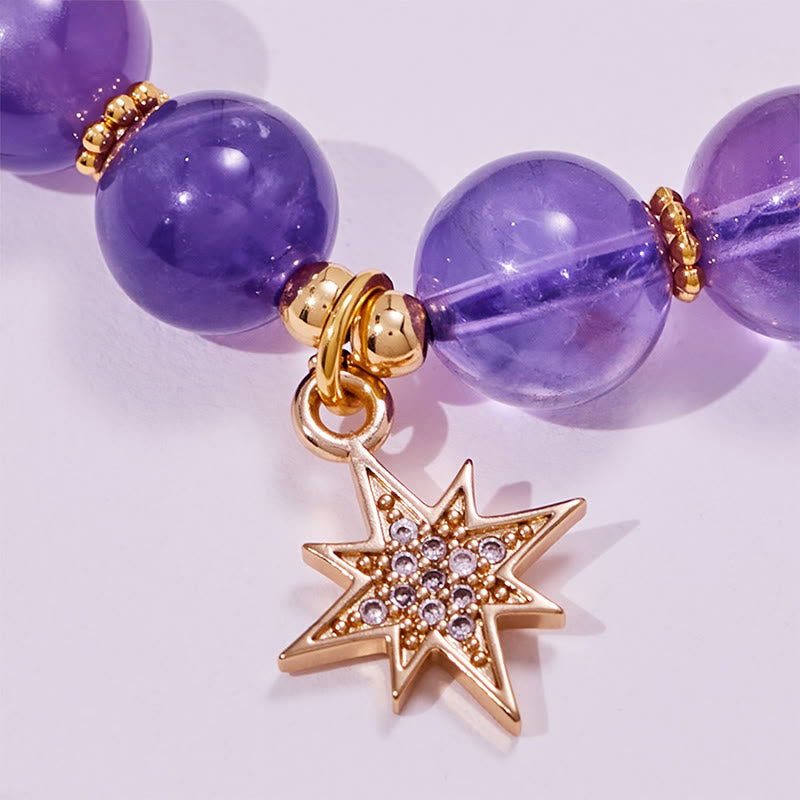 Bracciale con ciondolo a stella a otto punte in perline di ametista Olivenorma