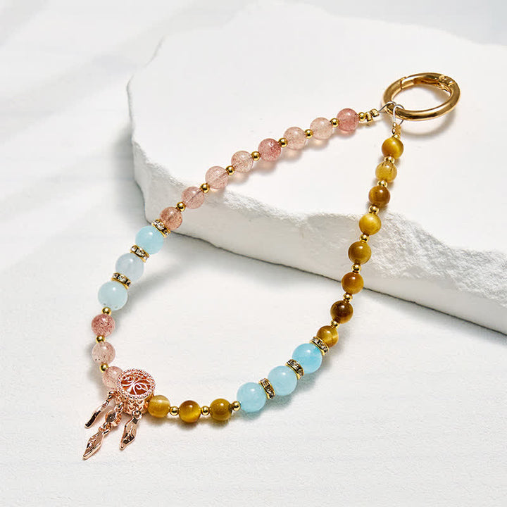 Portachiavi Olivenorma con cinturino per telefono in cristallo di occhio di tigre e quarzo fragola - Occhio di tigre e quarzo fragola - image 0