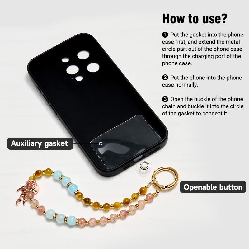 Portachiavi Olivenorma con cinturino per telefono in cristallo di occhio di tigre e quarzo fragola - image 3