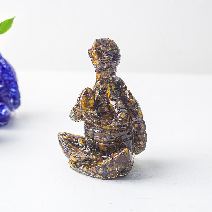 Decorazione in pietra preziosa a forma di tartaruga meditante in resina epossidica di cristallo Olivenorma