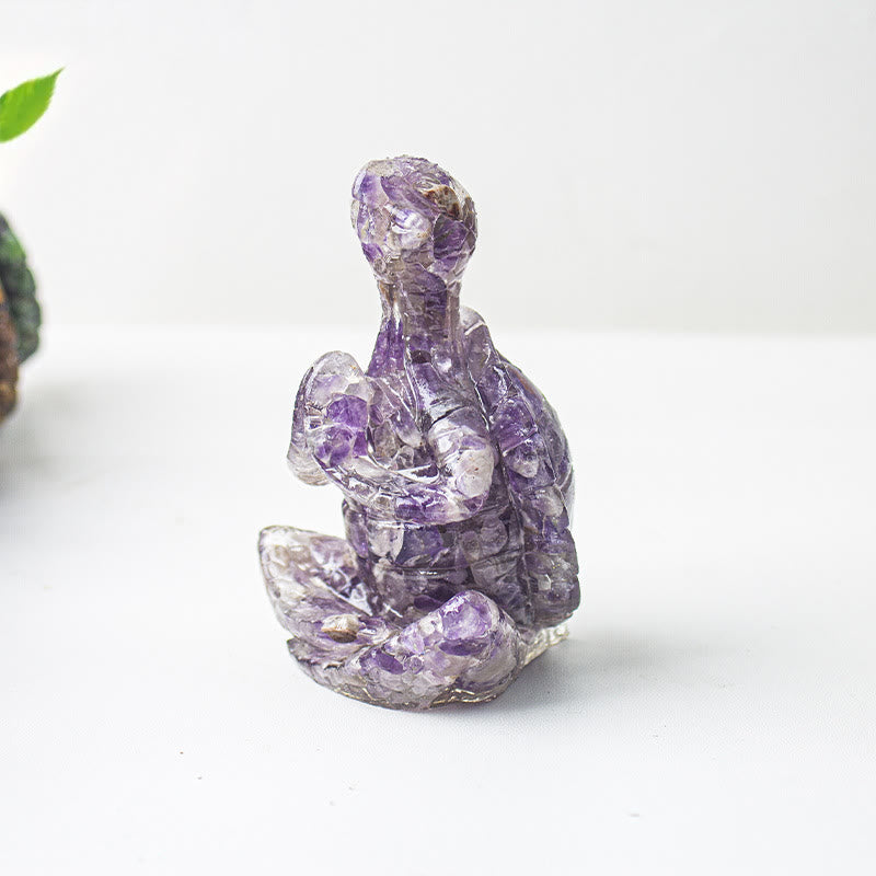 Decorazione in pietra preziosa a forma di tartaruga meditante in resina epossidica di cristallo Olivenorma