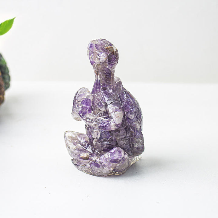 Decorazione in pietra preziosa a forma di tartaruga meditante in resina epossidica di cristallo Olivenorma