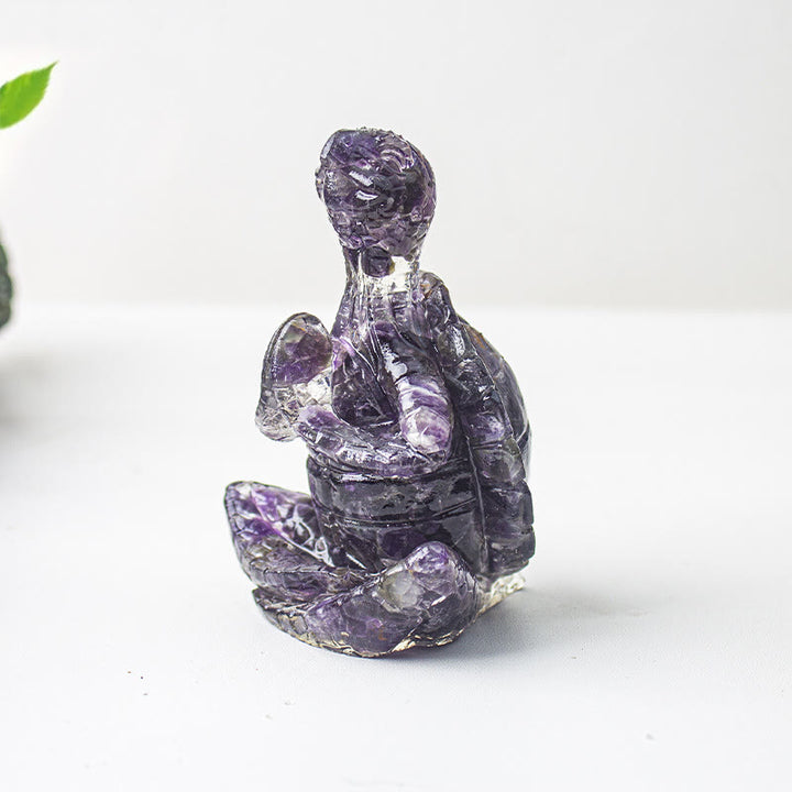 Decorazione in pietra preziosa a forma di tartaruga meditante in resina epossidica di cristallo Olivenorma