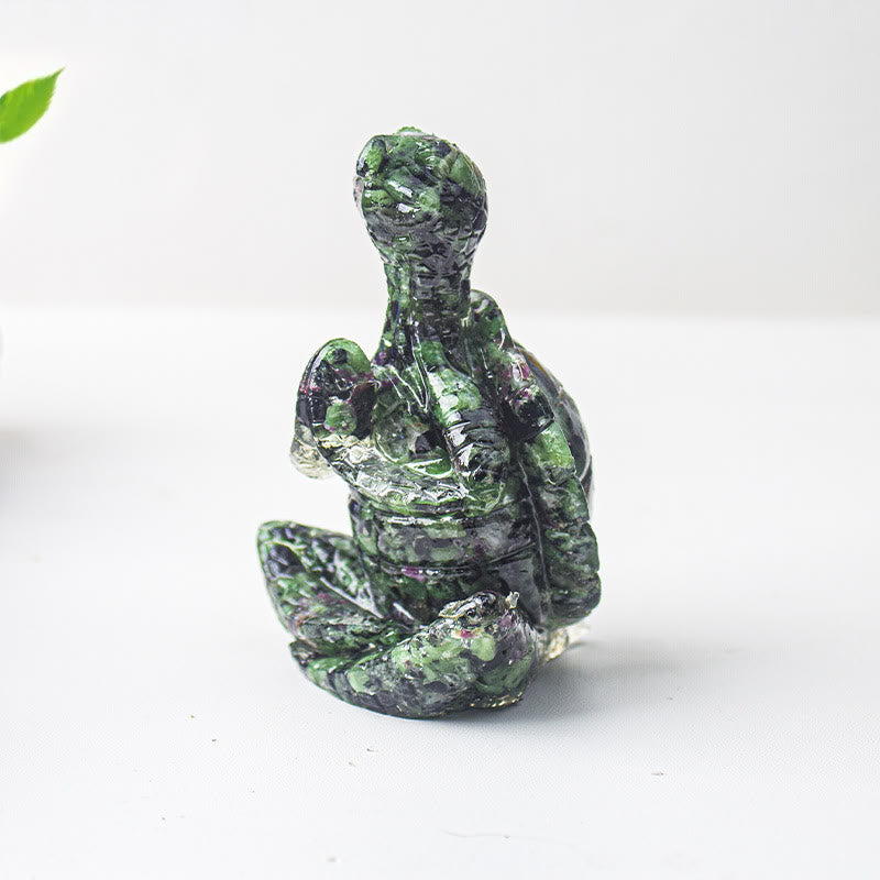Decorazione in pietra preziosa a forma di tartaruga meditante in resina epossidica di cristallo Olivenorma