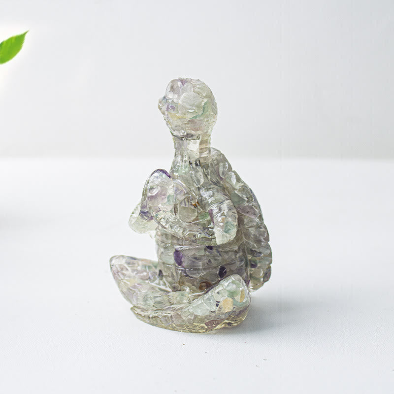 Decorazione in pietra preziosa a forma di tartaruga meditante in resina epossidica di cristallo Olivenorma