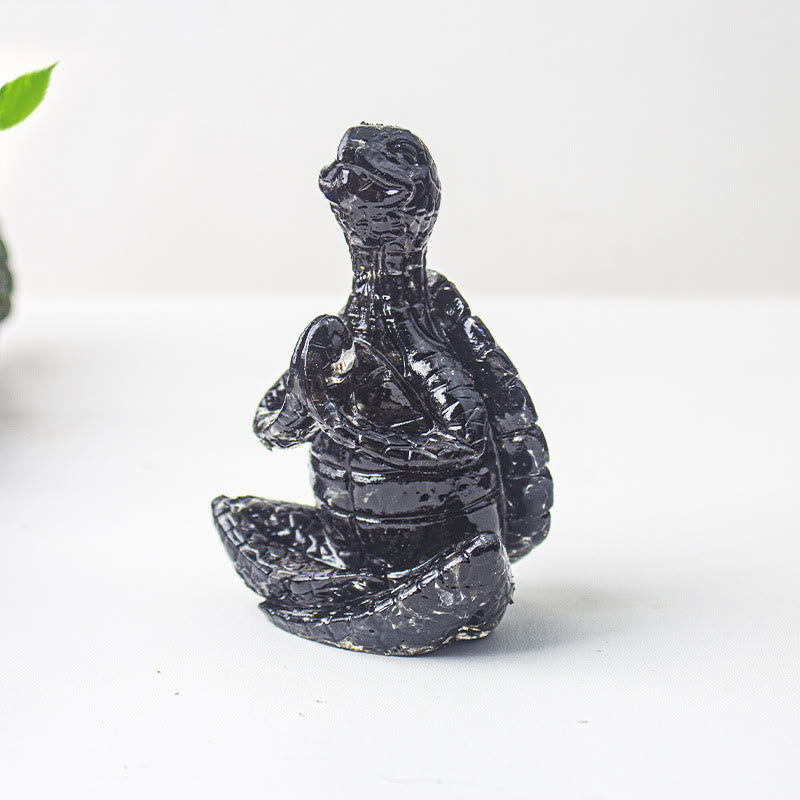 Decorazione in pietra preziosa a forma di tartaruga meditante in resina epossidica di cristallo Olivenorma