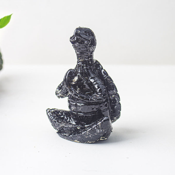Decorazione in pietra preziosa a forma di tartaruga meditante in resina epossidica di cristallo Olivenorma