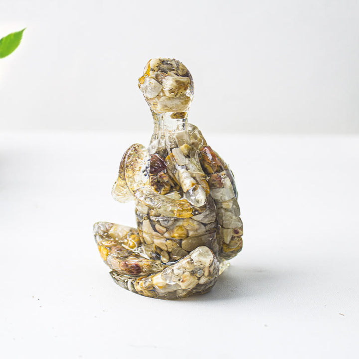 Decorazione in pietra preziosa a forma di tartaruga meditante in resina epossidica di cristallo Olivenorma