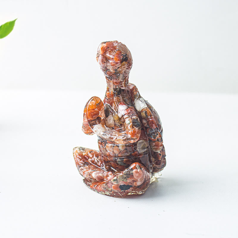 Decorazione in pietra preziosa a forma di tartaruga meditante in resina epossidica di cristallo Olivenorma