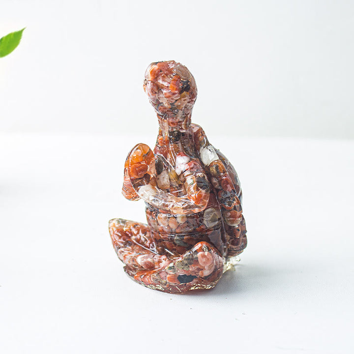 Decorazione in pietra preziosa a forma di tartaruga meditante in resina epossidica di cristallo Olivenorma
