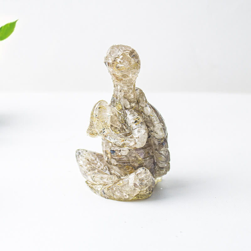 Decorazione in pietra preziosa a forma di tartaruga meditante in resina epossidica di cristallo Olivenorma