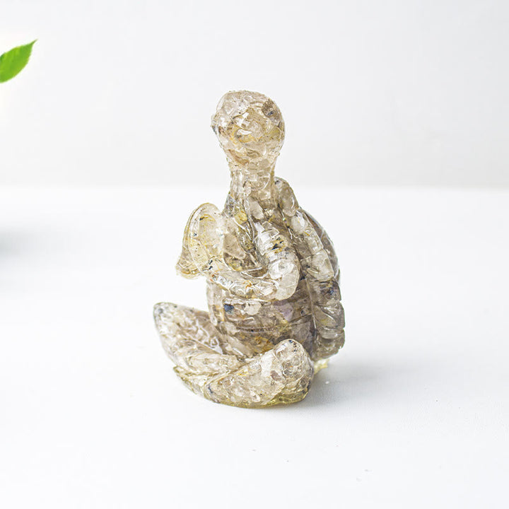 Decorazione in pietra preziosa a forma di tartaruga meditante in resina epossidica di cristallo Olivenorma