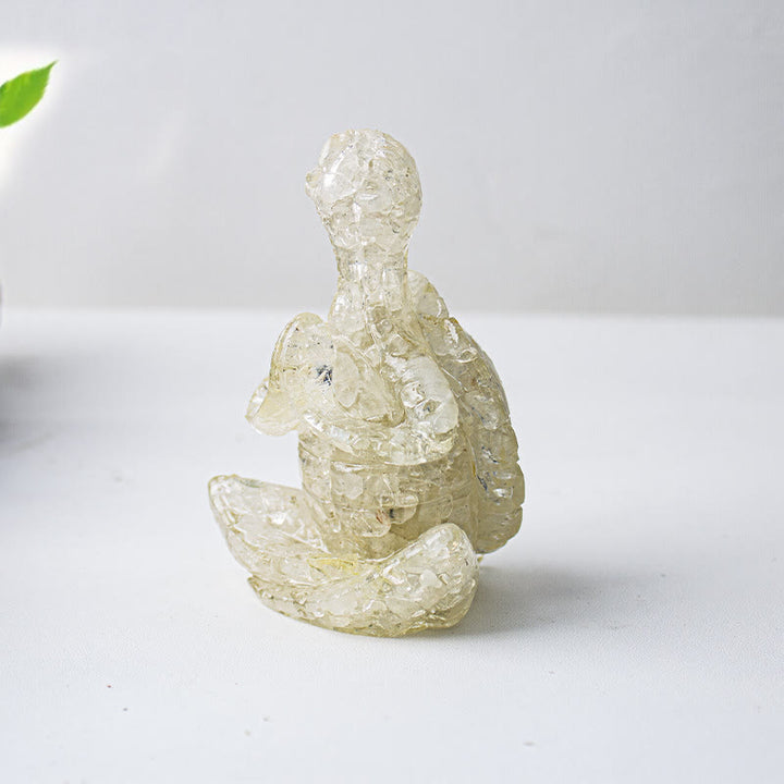 Decorazione in pietra preziosa a forma di tartaruga meditante in resina epossidica di cristallo Olivenorma
