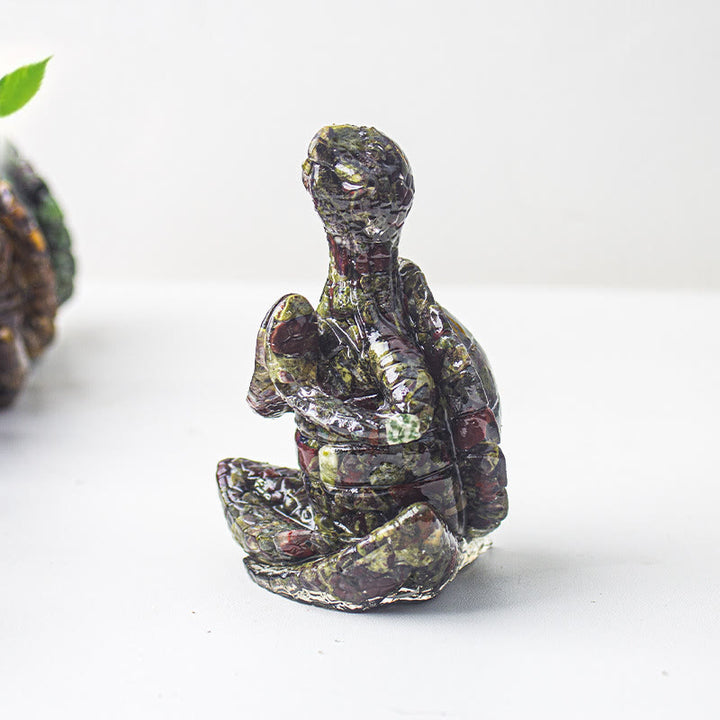 Decorazione in pietra preziosa a forma di tartaruga meditante in resina epossidica di cristallo Olivenorma