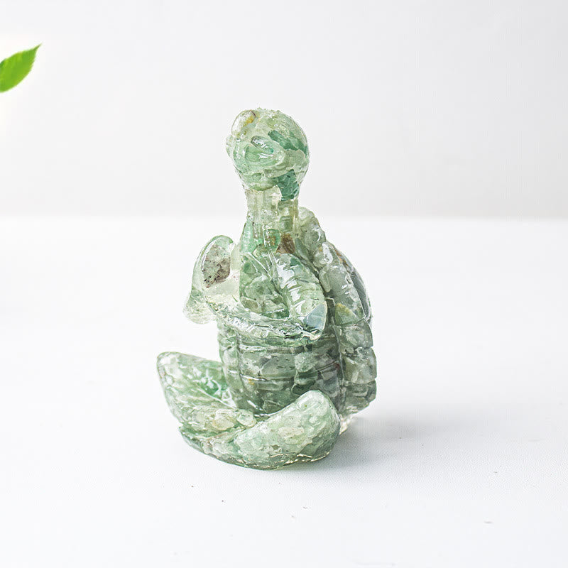 Decorazione in pietra preziosa a forma di tartaruga meditante in resina epossidica di cristallo Olivenorma