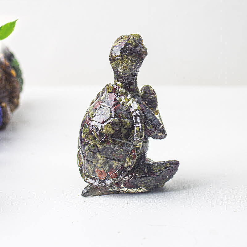 Decorazione in pietra preziosa a forma di tartaruga meditante in resina epossidica di cristallo Olivenorma