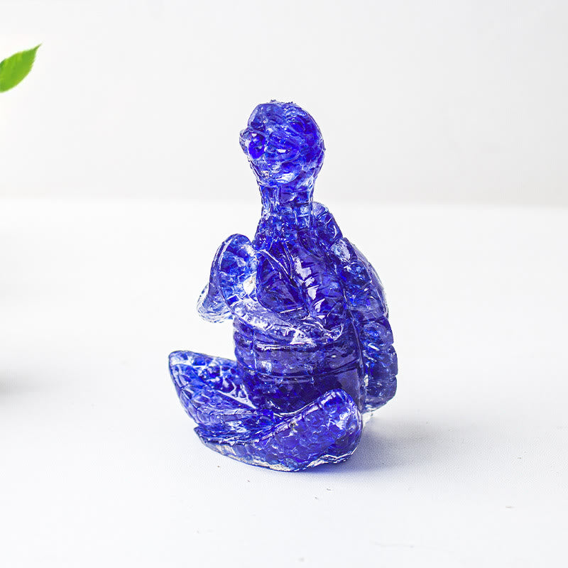Decorazione in pietra preziosa a forma di tartaruga meditante in resina epossidica di cristallo Olivenorma