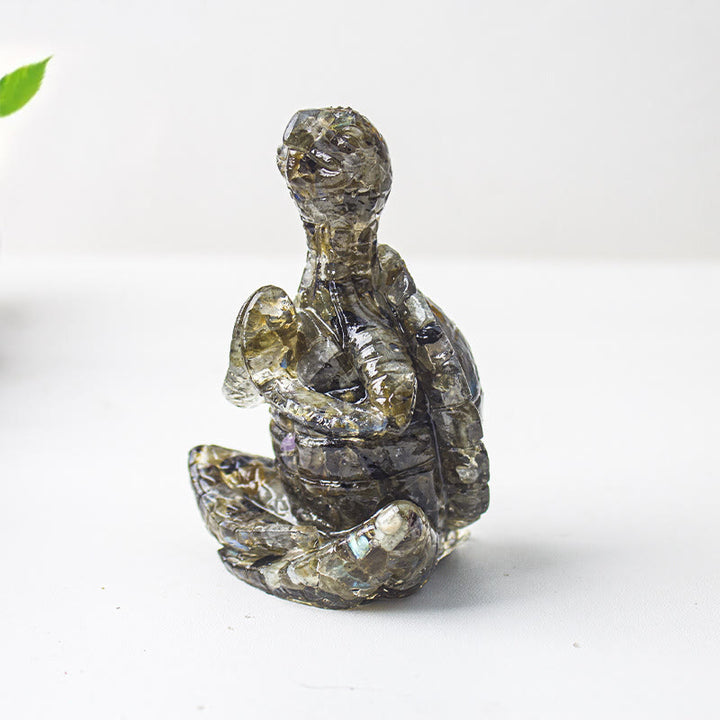 Decorazione in pietra preziosa a forma di tartaruga meditante in resina epossidica di cristallo Olivenorma
